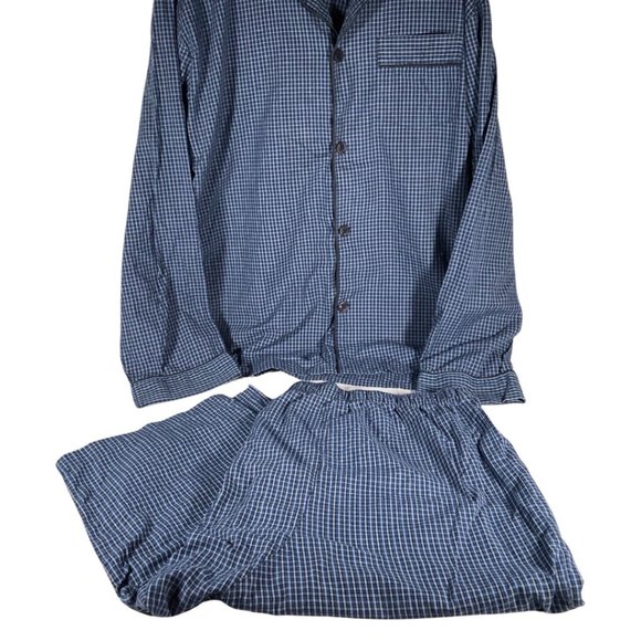 Men 2XL - Two Piece Blue/Black/White Plaid Long Sleeve Pajama Set - Picture 2 of 2